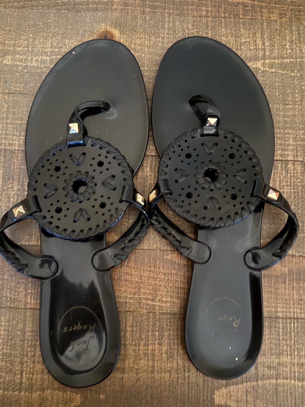 Jack Rogers Black Jelly Sandal with Signature Medallion